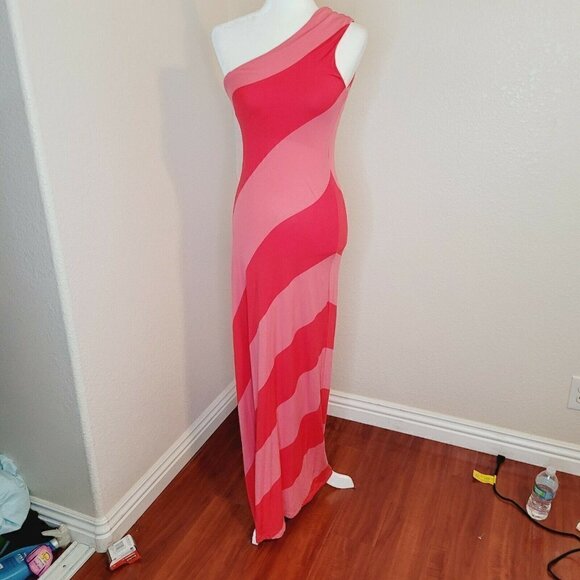 Ted Baker London Caty Pink Stripe One Shoulder Maxi Dress Size 1 / X-Small - Picture 3 of 10